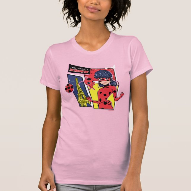 Camiseta Via Parisiense de Ladybug em Quadrinhos Miraculoso (Frente)