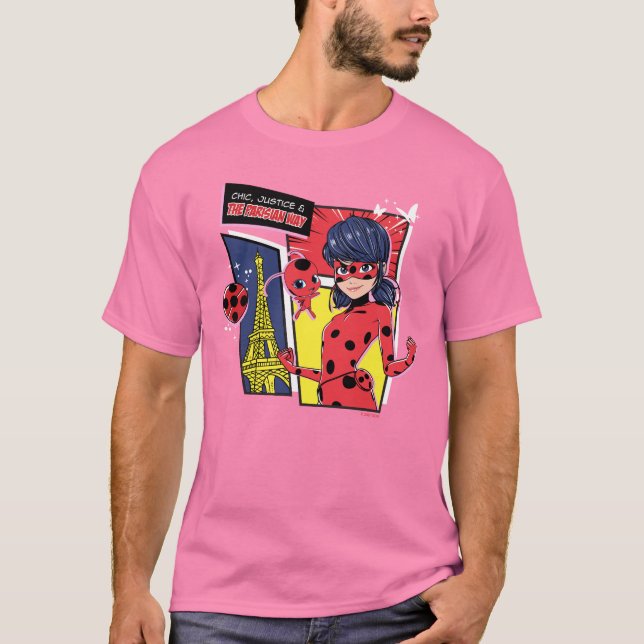 Camiseta Via Parisiense de Ladybug em Quadrinhos Miraculoso (Frente)