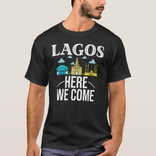 Camiseta Viagem à Cidade de Lagos Nigéria Mapa do Horizonte