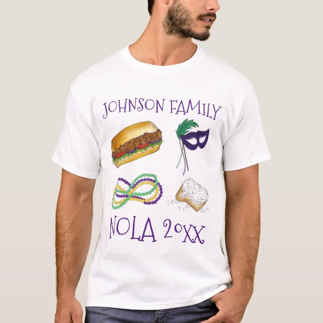 Camiseta Viagem à Família Mardi Gras NOLA New Orleans (Frente)