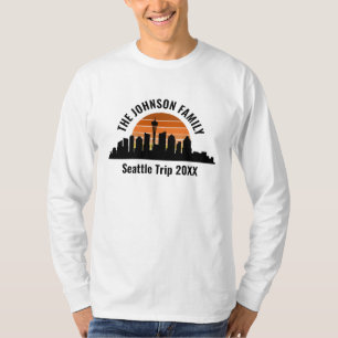 Camiseta Viagem a Seattle Skyline Pôr do Sol Manga Longa Pe