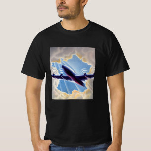 Camiseta Viagem Antiga, Avião Voando em Nuvens no Céu