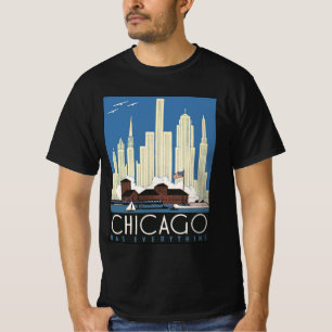 Camiseta Viagem Antiga Chicago Illinois Arranha-Céu Paisage