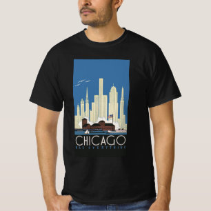 Camiseta Viagem Antiga Chicago Tem Tudo Silhueta da Cidade
