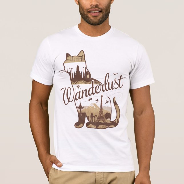 Camiseta Viagem Cat World Landmarks T Shirt | Wanderlust (Frente)