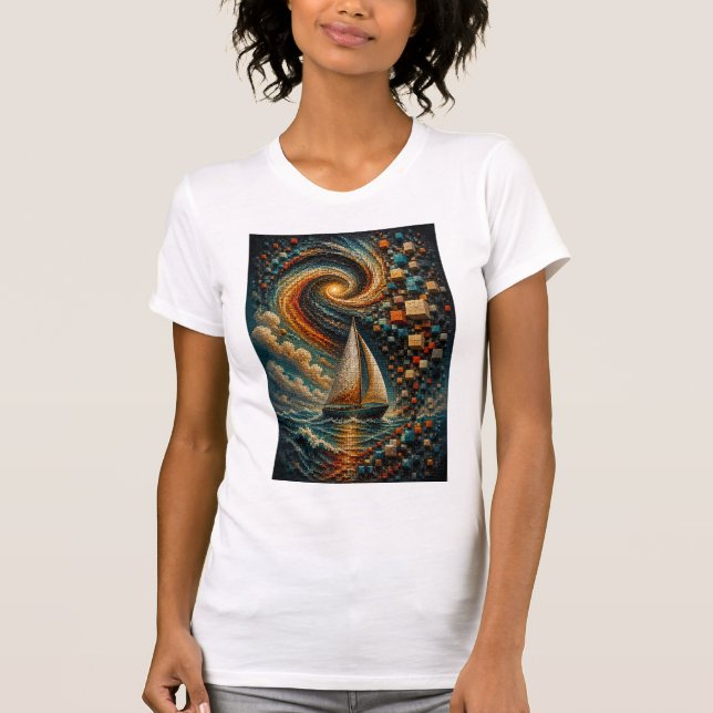Camiseta Viagem Celestial | Micro Mosaico 3D Abstrato do Ba (Frente)