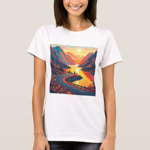 Camiseta Viagem cênico em estrada enrolada, pôrs do sol