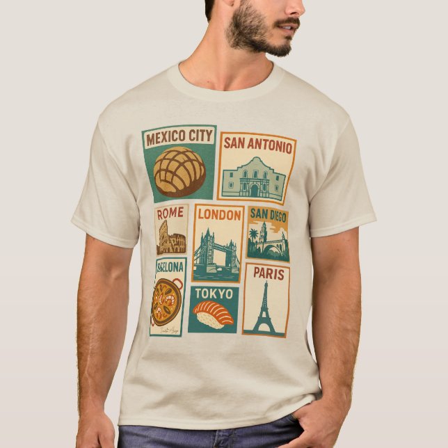 Camiseta Viagem Cities Vintage PoStage Stamp (Frente)