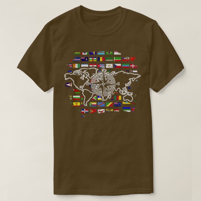 Camiseta Viagem Compass World Map Travando Internacional (Frente do Design)