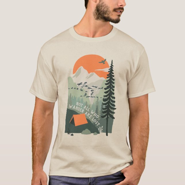 Camiseta Viagem Cotação Paisagem de Camping Arte Retroativa (Frente)