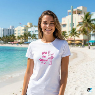 Camiseta Viagem das Meninas Miami 2026 Martini Flamingo Ros