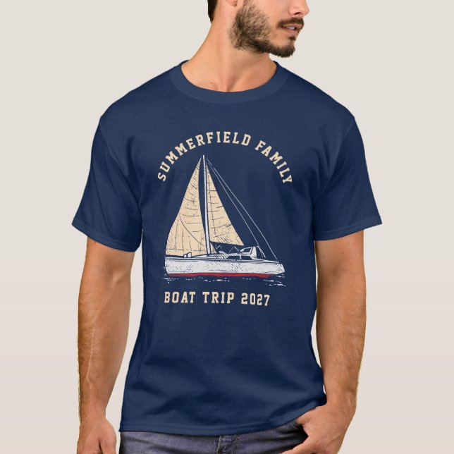 Camiseta Viagem de Barcos Familiares de Combinação Náutica  (Frente)