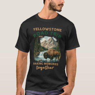 Camiseta Viagem de carro por Wyoming Bison Montanha Cachoei