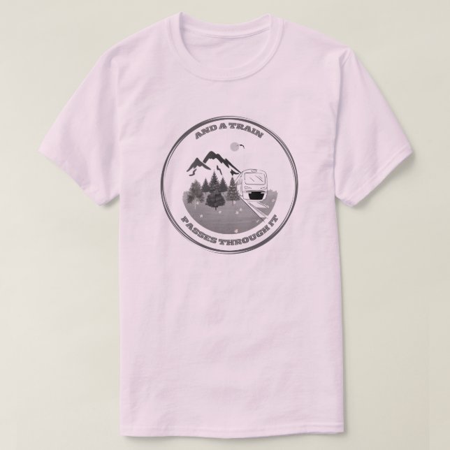 Camiseta Viagem de comboio através de montanhas, árvores e  (Frente do Design)