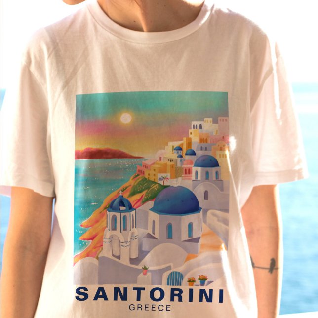 Camiseta Viagem de Destino de Arte da Grécia Santorini (Criador carregado)