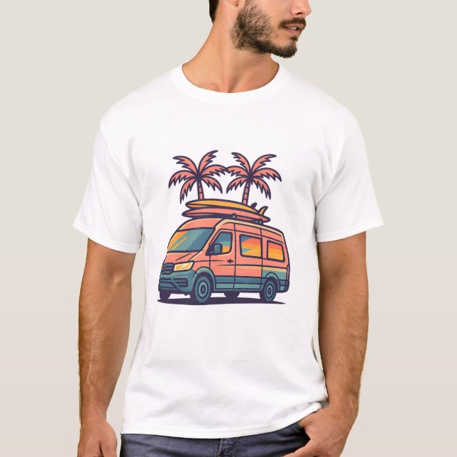Camiseta Viagem de Estrada Vibes Camper Van Vacation T-Shir (Frente)