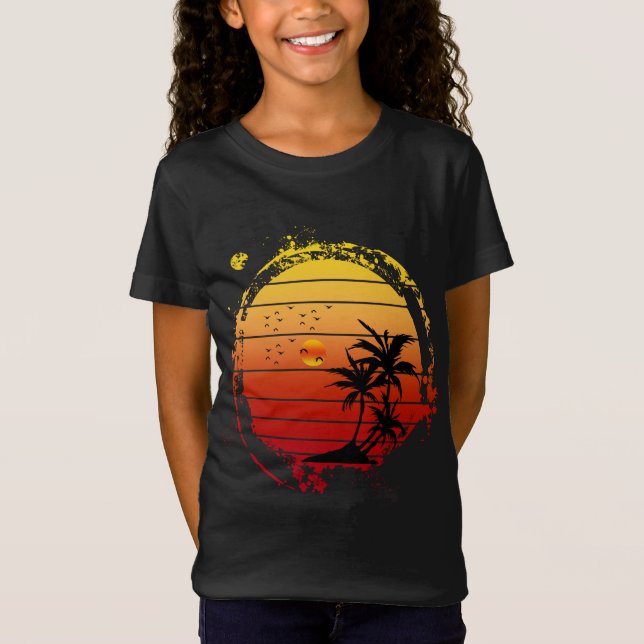 Camiseta viagem de férias na praia ao pôr do sol de verão r (Frente)