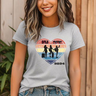Camiseta Viagem de Garotas Silhueta Cardíaca Multicolorida