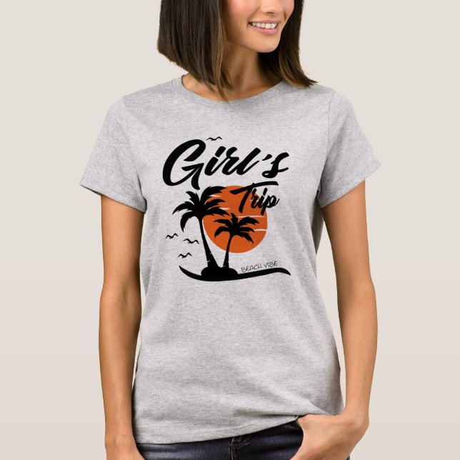 Camiseta Viagem de Meninas à Praia Palmeira Sol (Frente)
