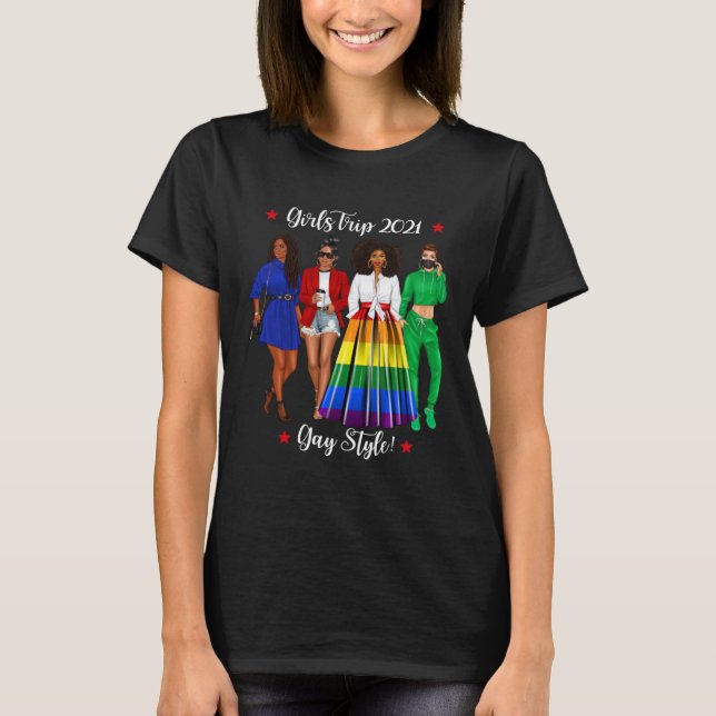 Camiseta Viagem de Meninas Engraçadas Férias LGBTQ Gay Mulh (Frente)