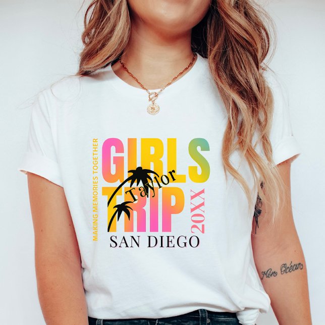 Camiseta Viagem de Meninas Personalizada com Nome, Cidade e (Criador carregado)