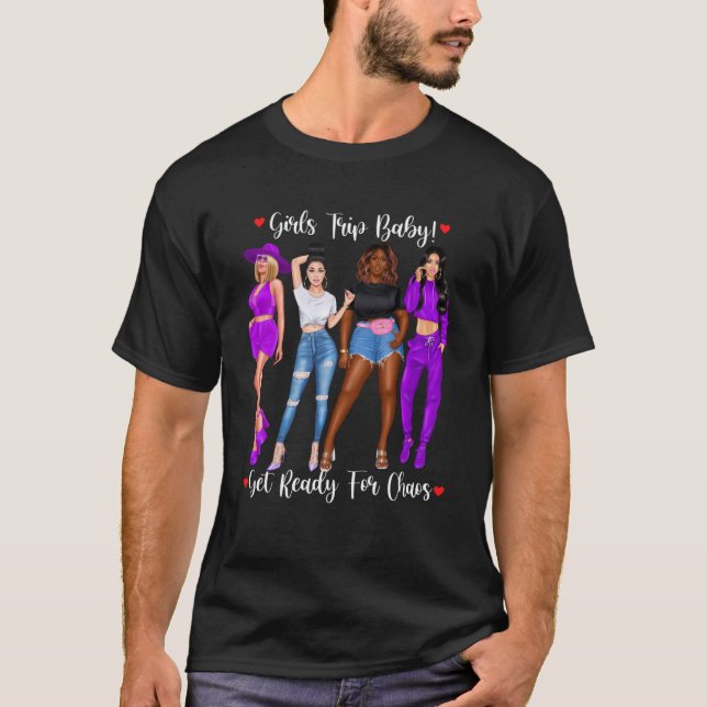 Camiseta Viagem De Meninas Prepare-Se Para O Caos Amigos Ju (Frente)