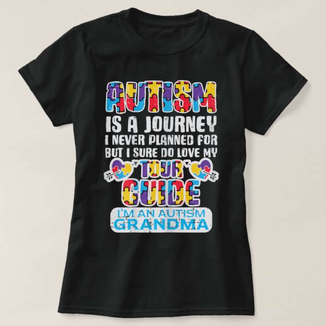 Camiseta Viagem de Mulheres Autismo Nunca Planejada Guia Tu (Frente do Design)