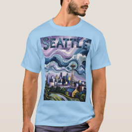 Camiseta Viagem de pintura Colorida Seattle Skyline Van Gog