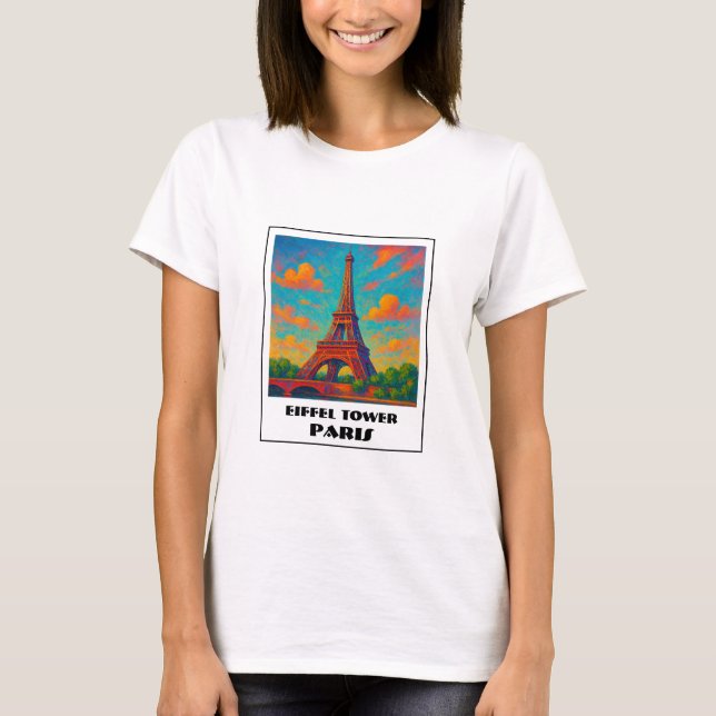 Camiseta Viagem de Torre Eiffel Colorida em Paris (Frente)
