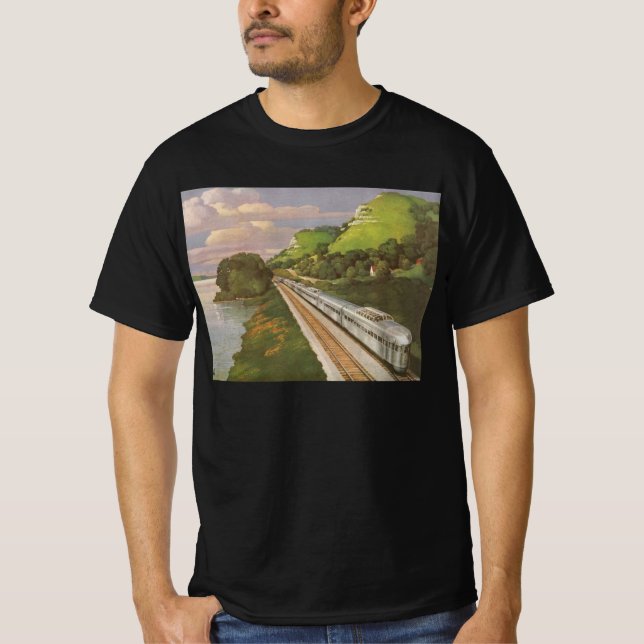 Camiseta Viagem de Trem Antigo, Locomotiva no Campo (Frente)