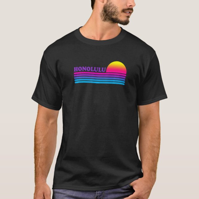 Camiseta Viagem de Vacinação Honolulu Hawaii Retro Sunset a (Frente)