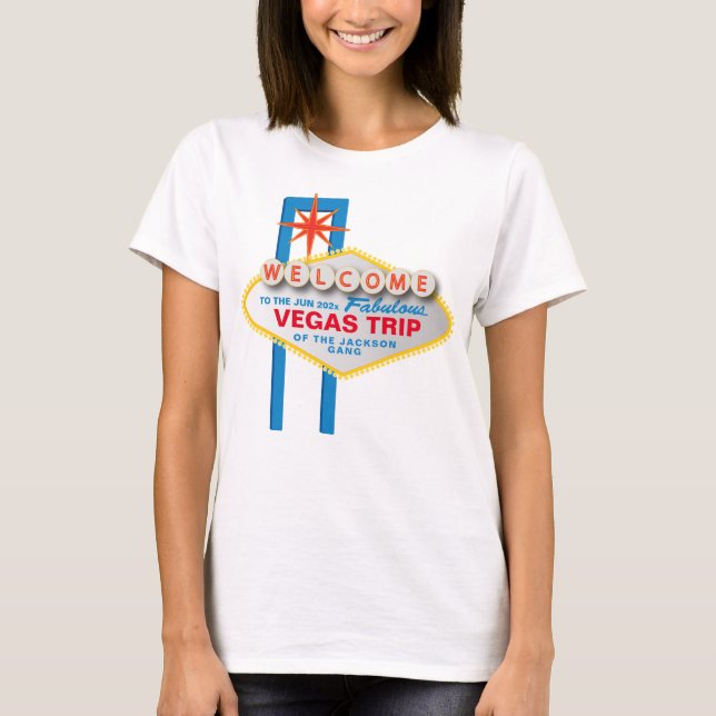 Camiseta Viagem de Vegas com o símbolo de boas-vindas a Las (Frente)