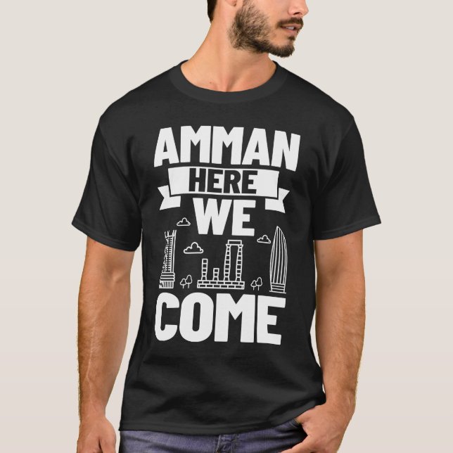 Camiseta Viagem do mapa do horizonte da cidade de Amman Jor (Frente)