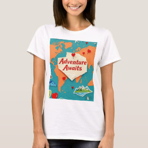 Camiseta Viagem do mapa mundial com pinos cardíacos