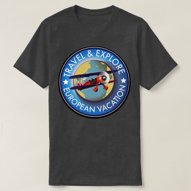 Camiseta Viagem Explorar as Férias Europeias (Frente do Design)