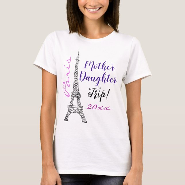 Camiseta Viagem Filha Mãe da Torre Eiffel Paris Rosa Chic T (Frente)