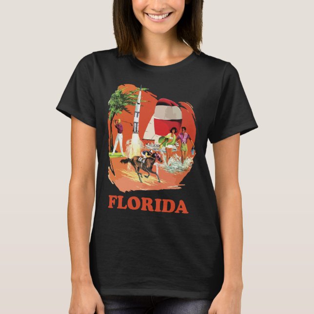 Camiseta Viagem Florida Beach Rocket Retro Vermelho (Frente)