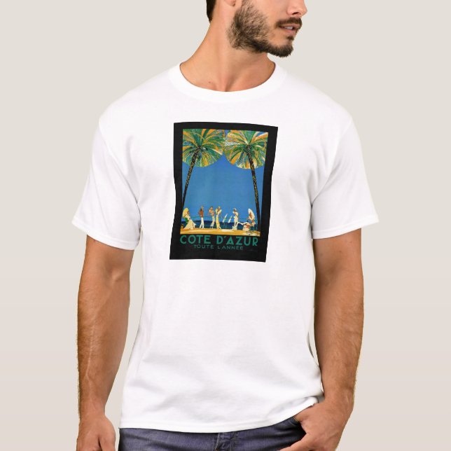 Camiseta Viagem francês Vintage Cote D'Azur (Frente)