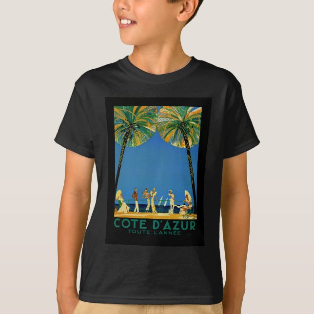 Camiseta Viagem francês Vintage Cote D'Azur (Frente)
