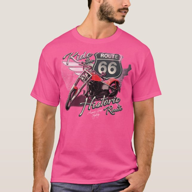 Camiseta Viagem - Motocicleta A Rota Histórica 66 (Frente)