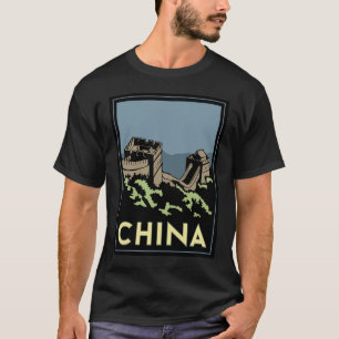 Camiseta viagem retro do art deco de Ásia do Grande Muralh