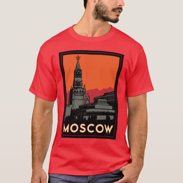 Camiseta viagem retro do art deco de Moscovo Rússia kremlin (Frente)