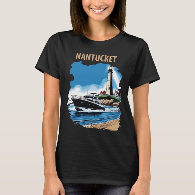Camiseta Viagem Retro Luz de Nantucket Massachusetts (Frente)