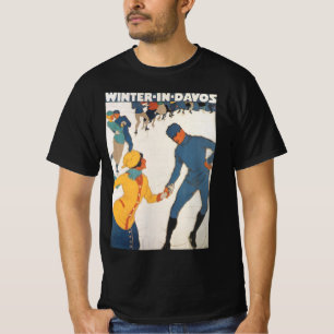 Camiseta Viagens Antigas, Art Déco, Inverno Davos Suíça