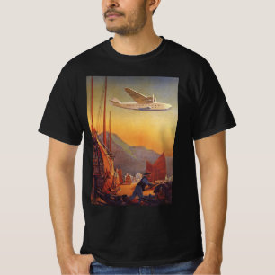 Camiseta Viagens Antigas, Avião Sobre Junco em Hong Kong