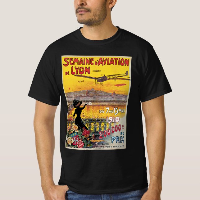 Camiseta Viagens Antigas, Aviões da Aviação, Lyon, França (Frente)