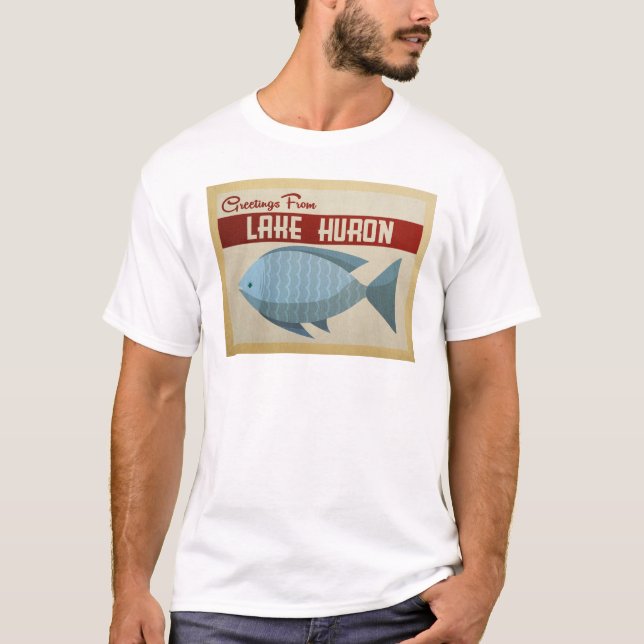 Camiseta Viagens vintage Azul de Peixe Lake Huron (Frente)