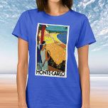 Camiseta Viagens vintage, Tênis, Esportes, Monte Carlo Môna<br><div class="desc">Ilustração vinda do poster de viagens europeu ou etiqueta de bagagem de Monte Carlo, no Mônaco, com um casal segurando raquetes de tênis e assistindo a um torneio de tênis, perto da praia, e ao belo mar azul-mediterrânico. Amor e romance nos tribunais tênis. Monte Carlo é mais famoso pelo seu...</div>