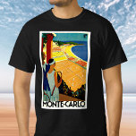 Camiseta Viagens vintage, Tênis, Esportes, Monte Carlo Môna<br><div class="desc">Ilustração vinda do poster de viagens europeu ou etiqueta de bagagem de Monte Carlo, no Mônaco, com um casal segurando raquetes de tênis e assistindo a um torneio de tênis, perto da praia, e ao belo mar azul-mediterrânico. Amor e romance nos tribunais tênis. Monte Carlo é mais famoso pelo seu...</div>