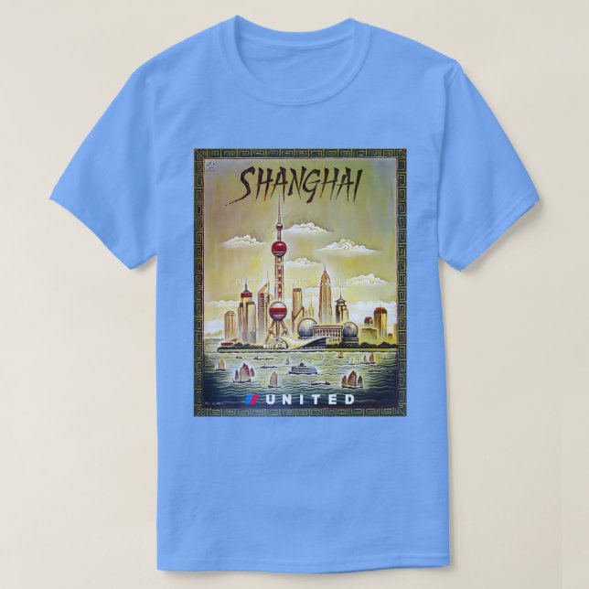 Camiseta Viagens vintage Xangai (Frente do Design)